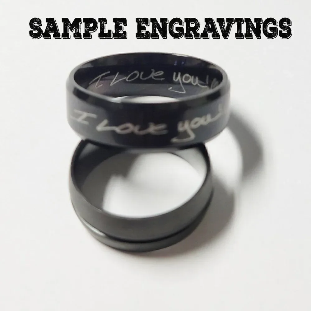 Engraved Men's Real Silver Tungsten Wedding Ring Twisted Wire Cable Inlay